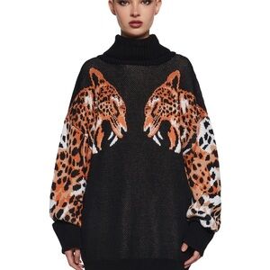 Dolls Kill Black and Orange Leopard Sweater